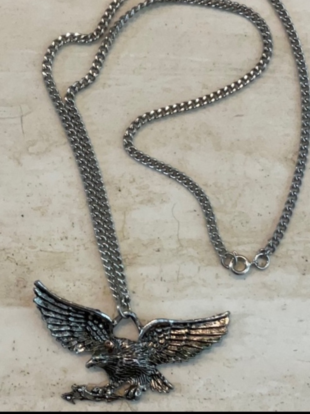American Eagle Pendant Necklace Large Flying Wings Men’s Silver Tone